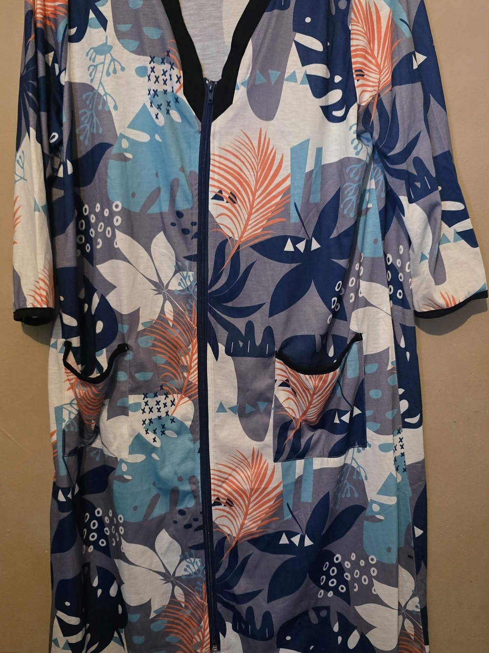 Floral Zip-Front Jacket in Blue, Coral & White